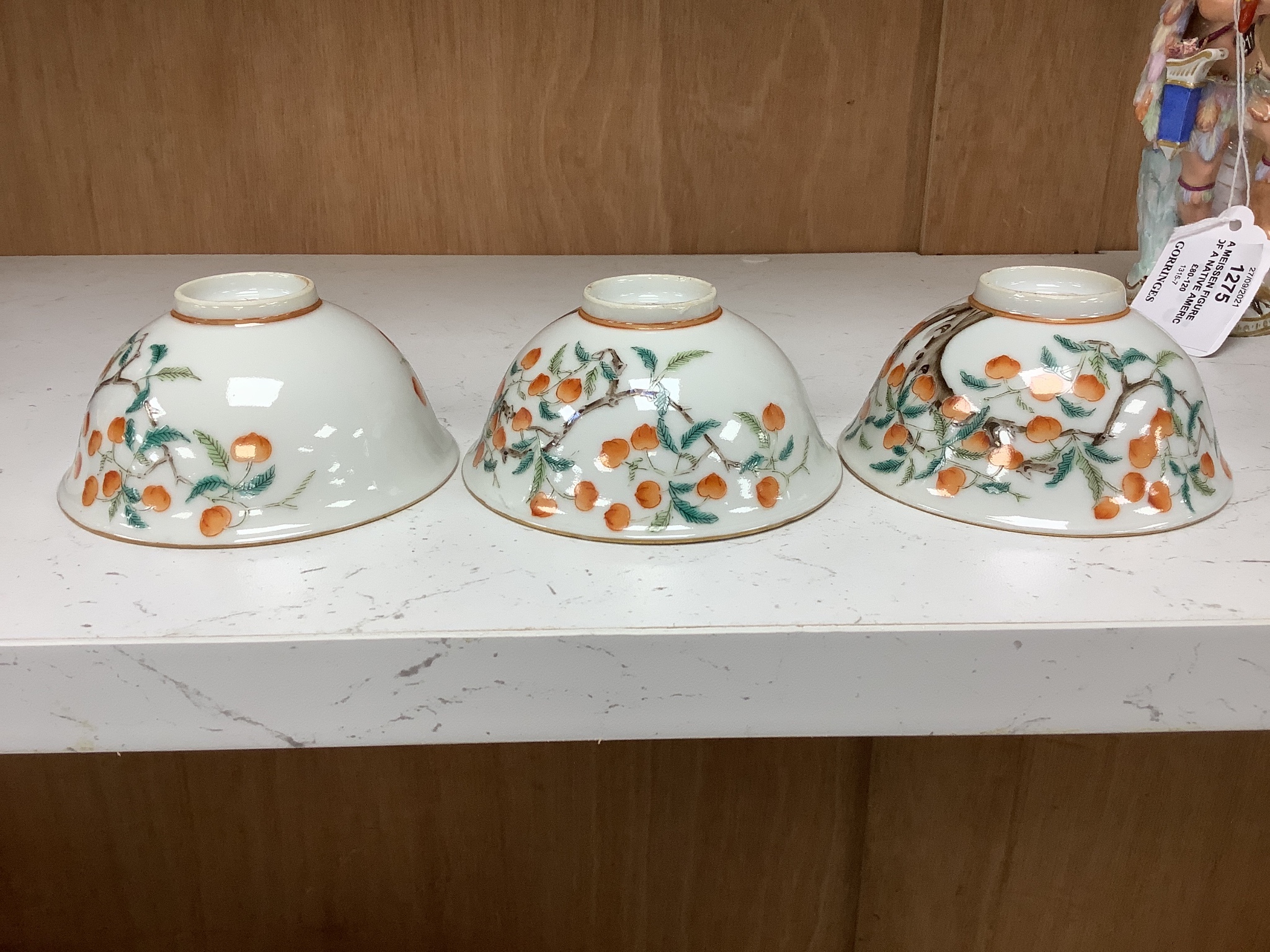 A set of three Chinese 'peach' tree bowls, diameter 9.5cm